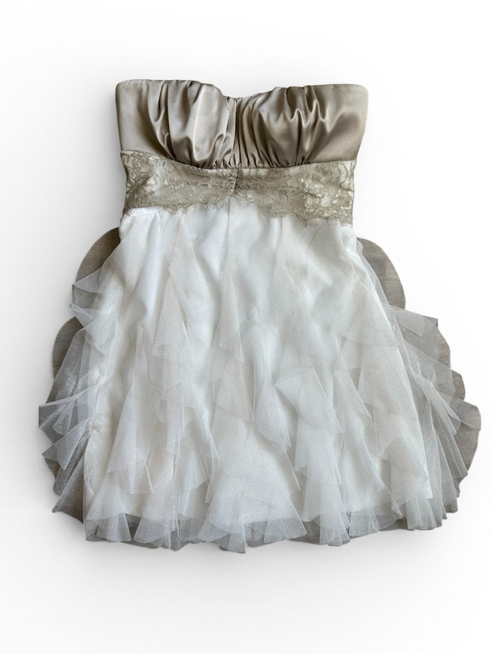 Teeze Me Strapless Champagne & Ivory Tulle Party Dress Size 9